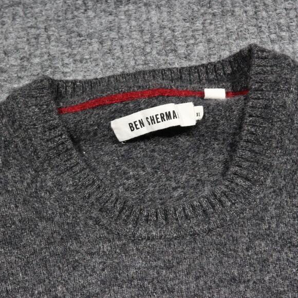 Ben Sherman Lambswool Sweater Men XL Gray Red Stripe Vintage Stylish Warm Granpa - Picture 3 of 8